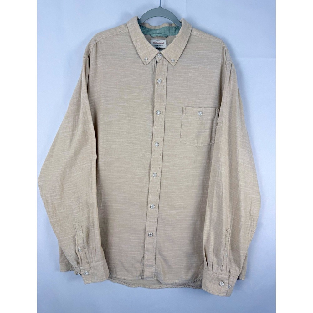 Weatherproof Vintage Men XXL Country Twill Shirt Beige Button Down Long Sleeve
